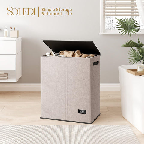 SOLEDI dorm bedroom setup with a practical laundry solution.