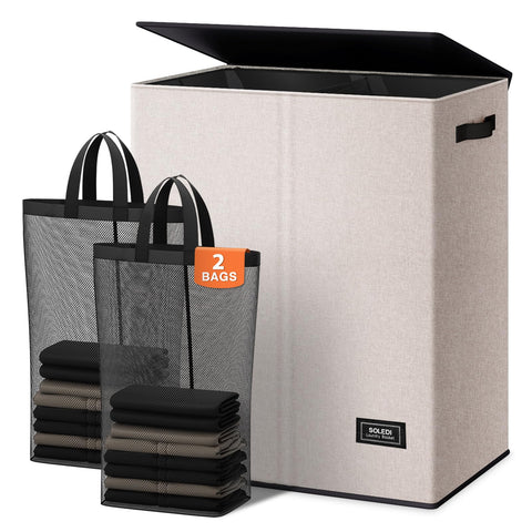 SOLEDI dual-section laundry hamper with lid for easy whites and darks sorting.