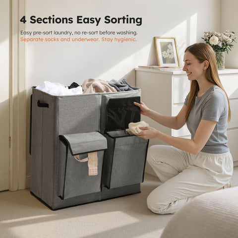SOLEDI laundry hamper exterior view in grey finishes a modern room.