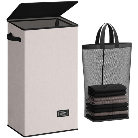 SOLEDI laundry hamper front view with lid showing tidy storage