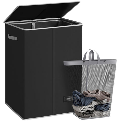 SOLEDI laundry hamper with lid shows concealed storage for tidy spaces.