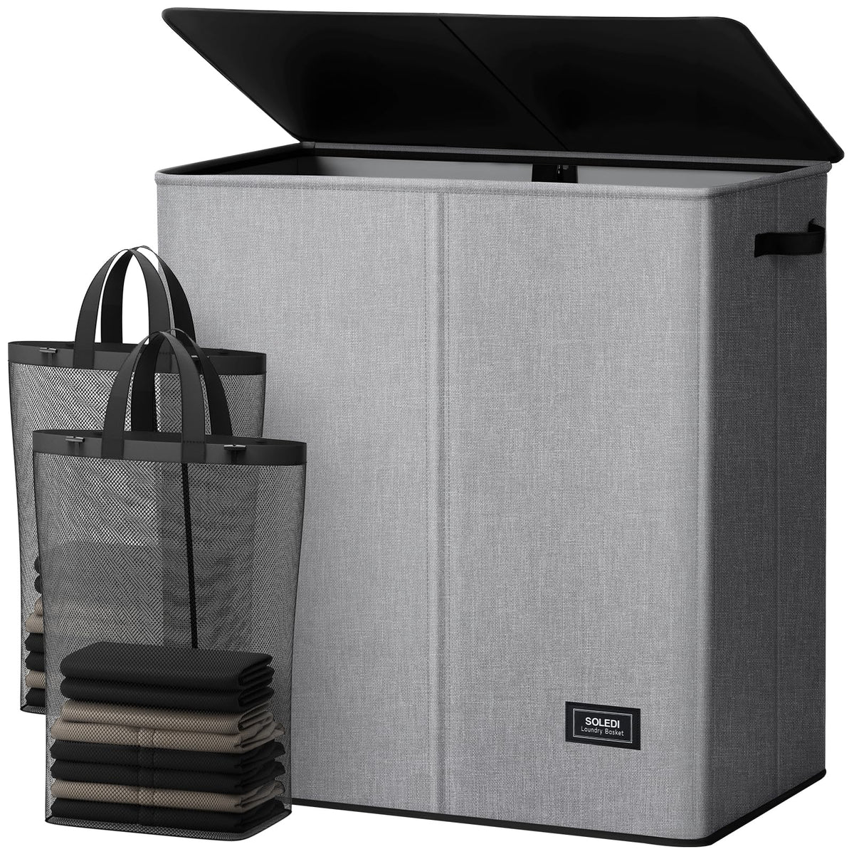 SOLEDI laundry hamper with lid keeps clothes neatly concealed in bedrooms and dorms.