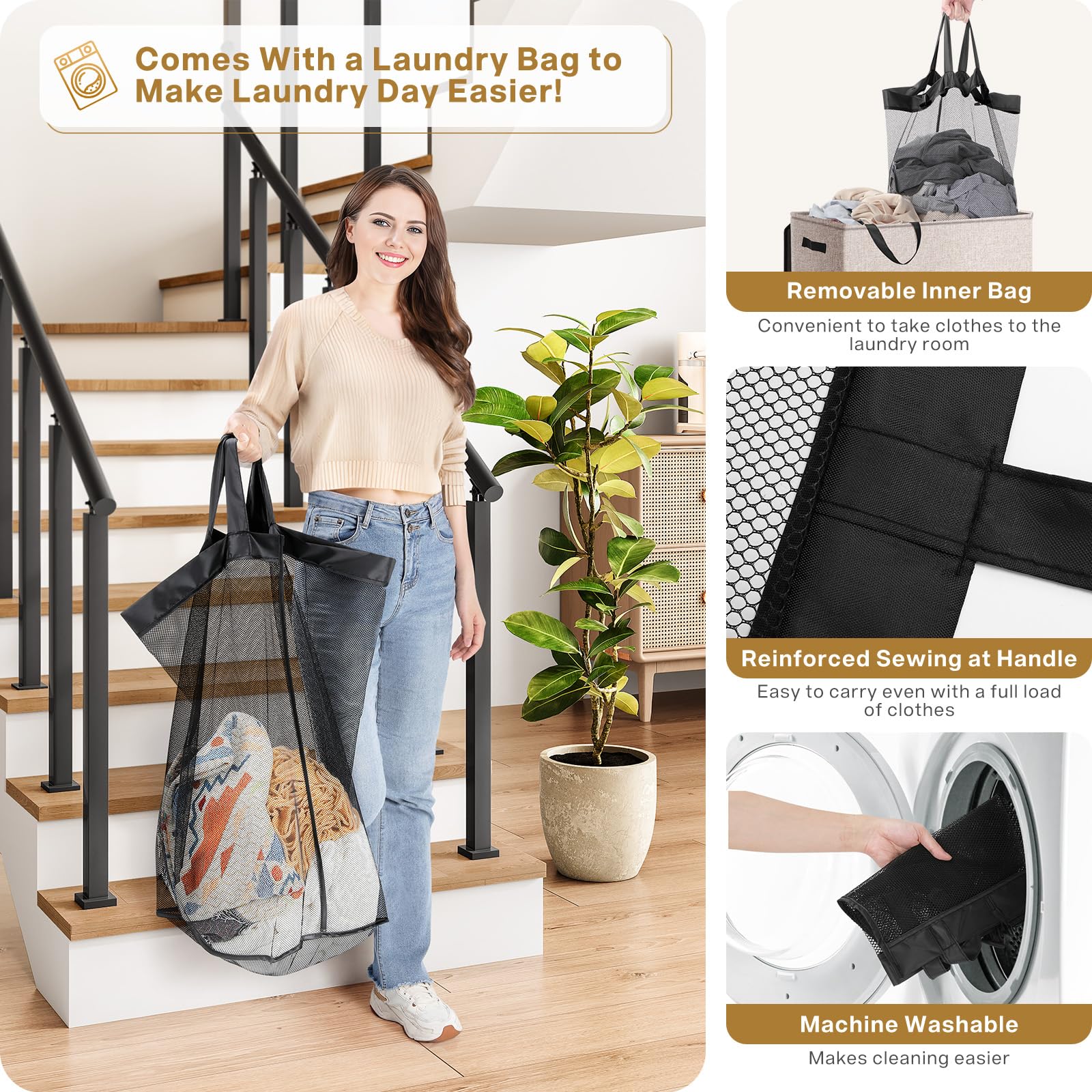 SOLEDI removable bags simplify transferring laundry to the washer.