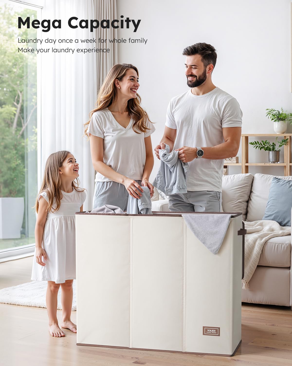 SOLEDI hamper with sturdy side handle for easy transport.