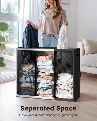 SOLEDI laundry hamper shown with side handles for easy transport around the home.