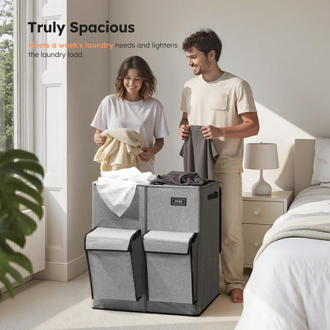 SOLEDI hamper shows side pockets for quick access to small items.
