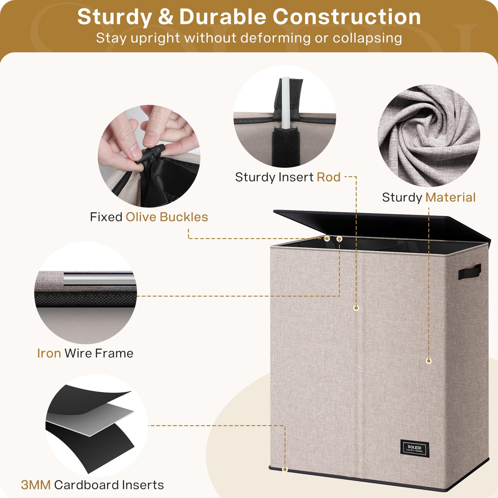 SOLEDI three-layer laminate fabric resists sagging and wear.