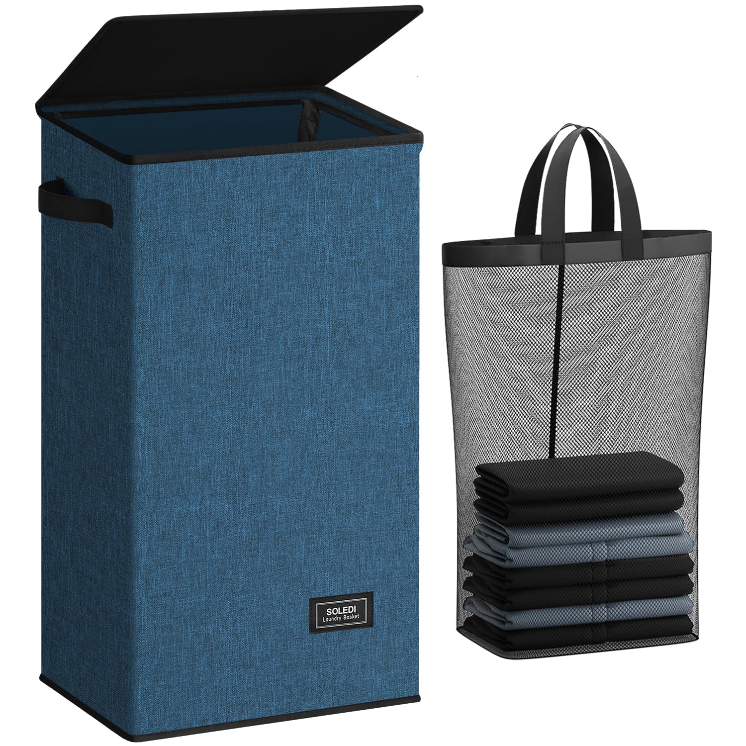 SOLEDI laundry hamper with lid blue, keeps dirty clothes out of sight and tidy.