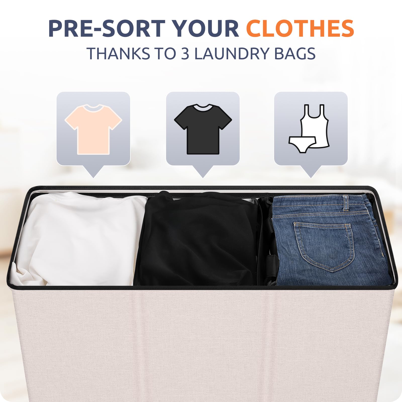Lid-closed SOLEDI laundry hamper concealing clothes and odors