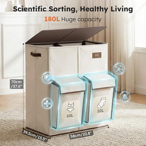 SOLEDI lid-closed laundry sorter showing hidden dirty clothes