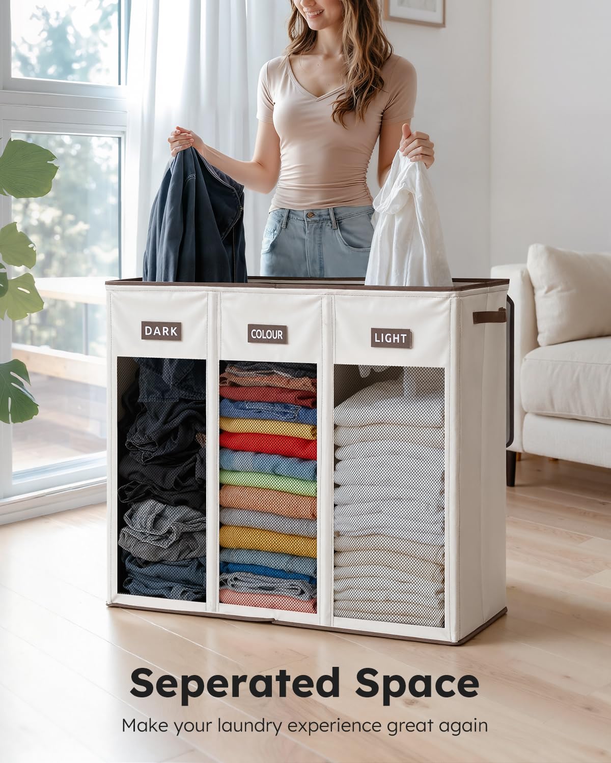 SOLEDI lid conceals dirty clothes and minimizes odors in bedrooms.