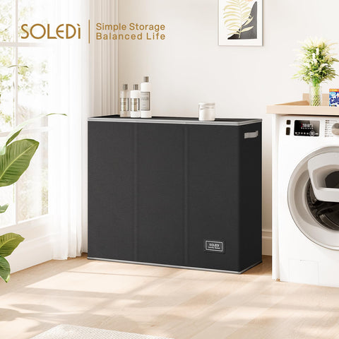 SOLEDI laundry hamper with lid keeps clothes hidden and organized