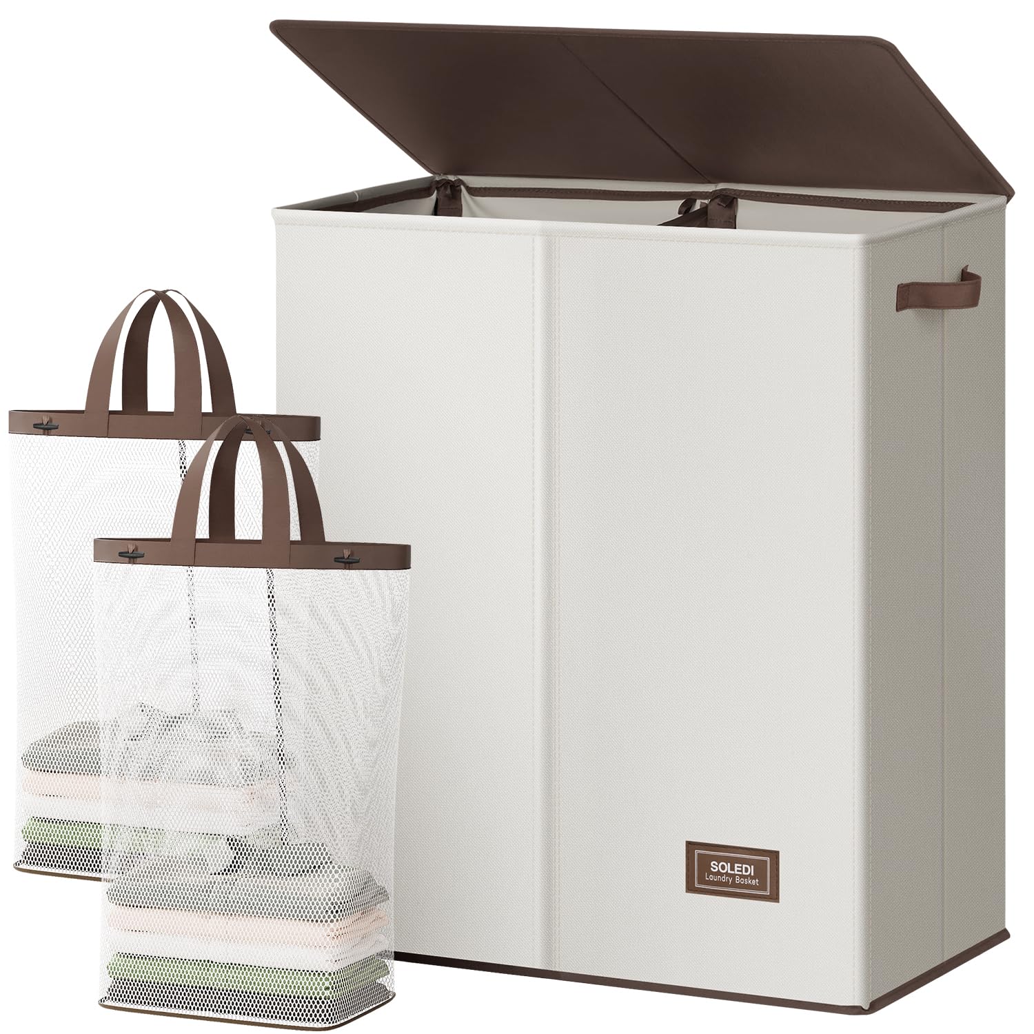 SOLEDI luxury double laundry hamper with lid keeps clothes organized and hidden.