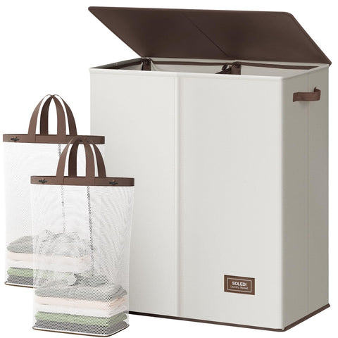 SOLEDI luxury double laundry hamper with lid keeps clothes organized and hidden.