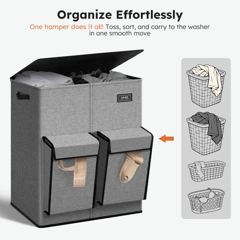 SOLEDI grey laundry bin placed in a room complements contemporary decor.