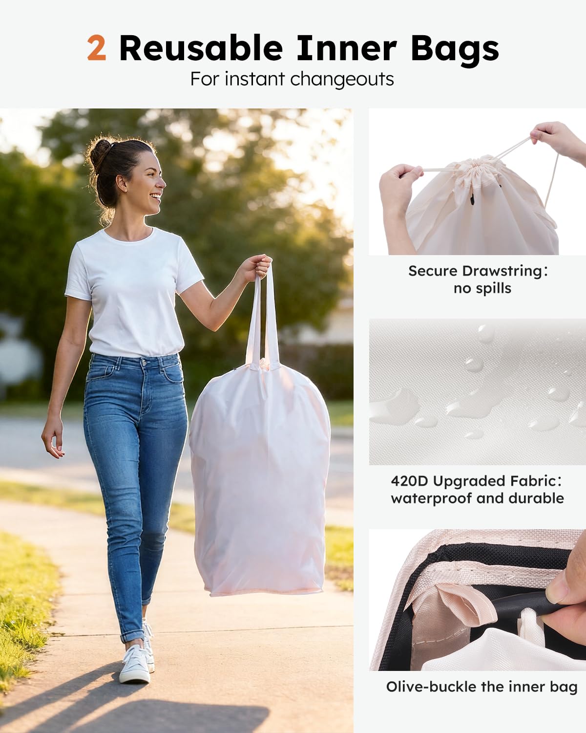 SOLEDI 600D waterproof fabric keeps the bin clean and durable.