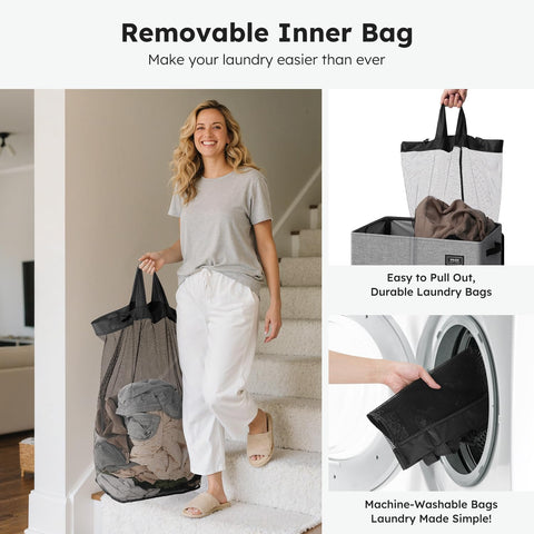 SOLEDI removable inner bags facilitate carrying clothes to the laundry area.