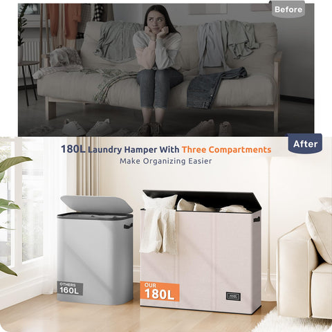 Sturdy side handles on SOLEDI laundry hamper for easy carrying