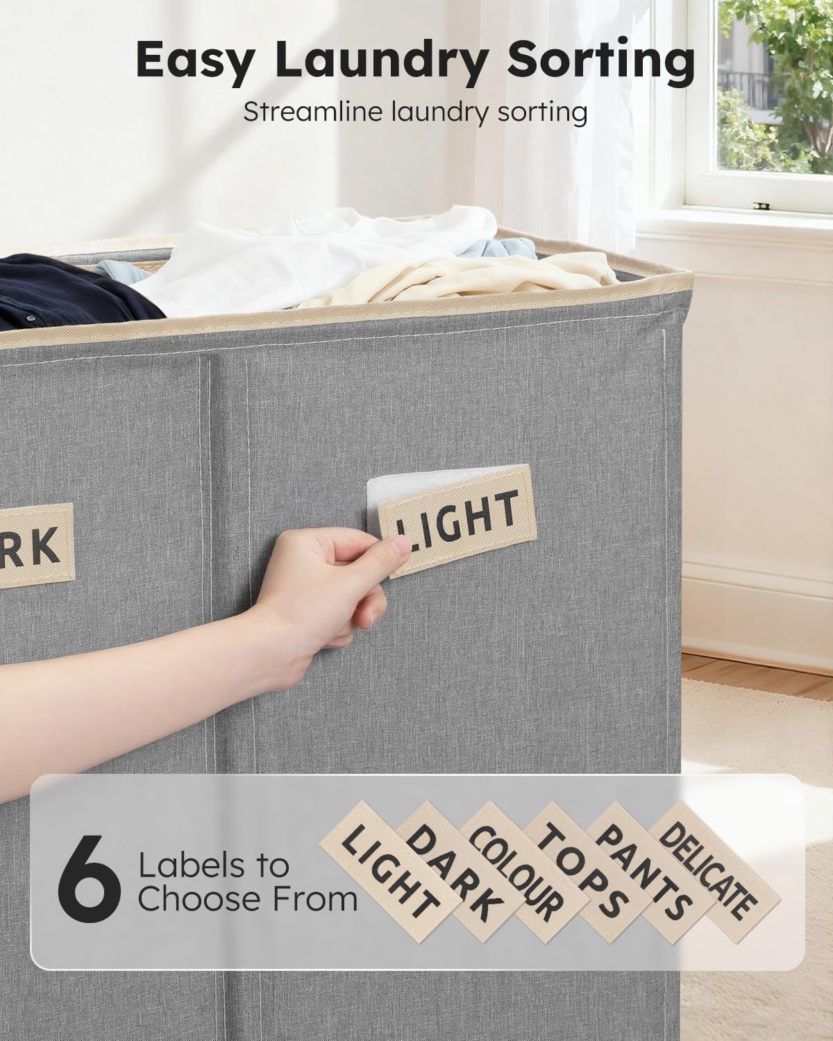 SOLEDI three-section organizer keeps whites, darks, and delicates neatly separated