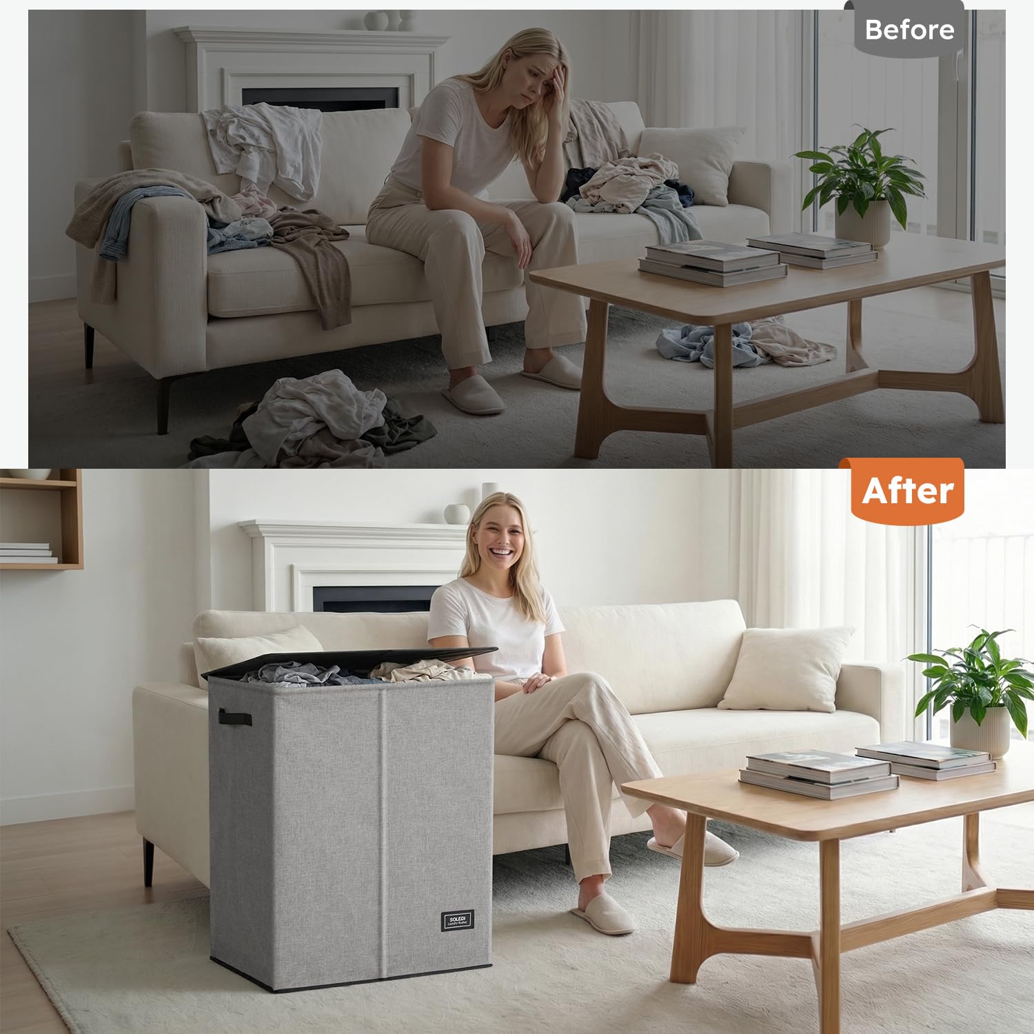 SOLEDI two-compartment design helps sort lights and darks during laundry.