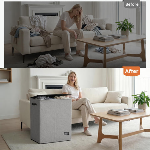SOLEDI two-compartment design helps sort lights and darks during laundry.