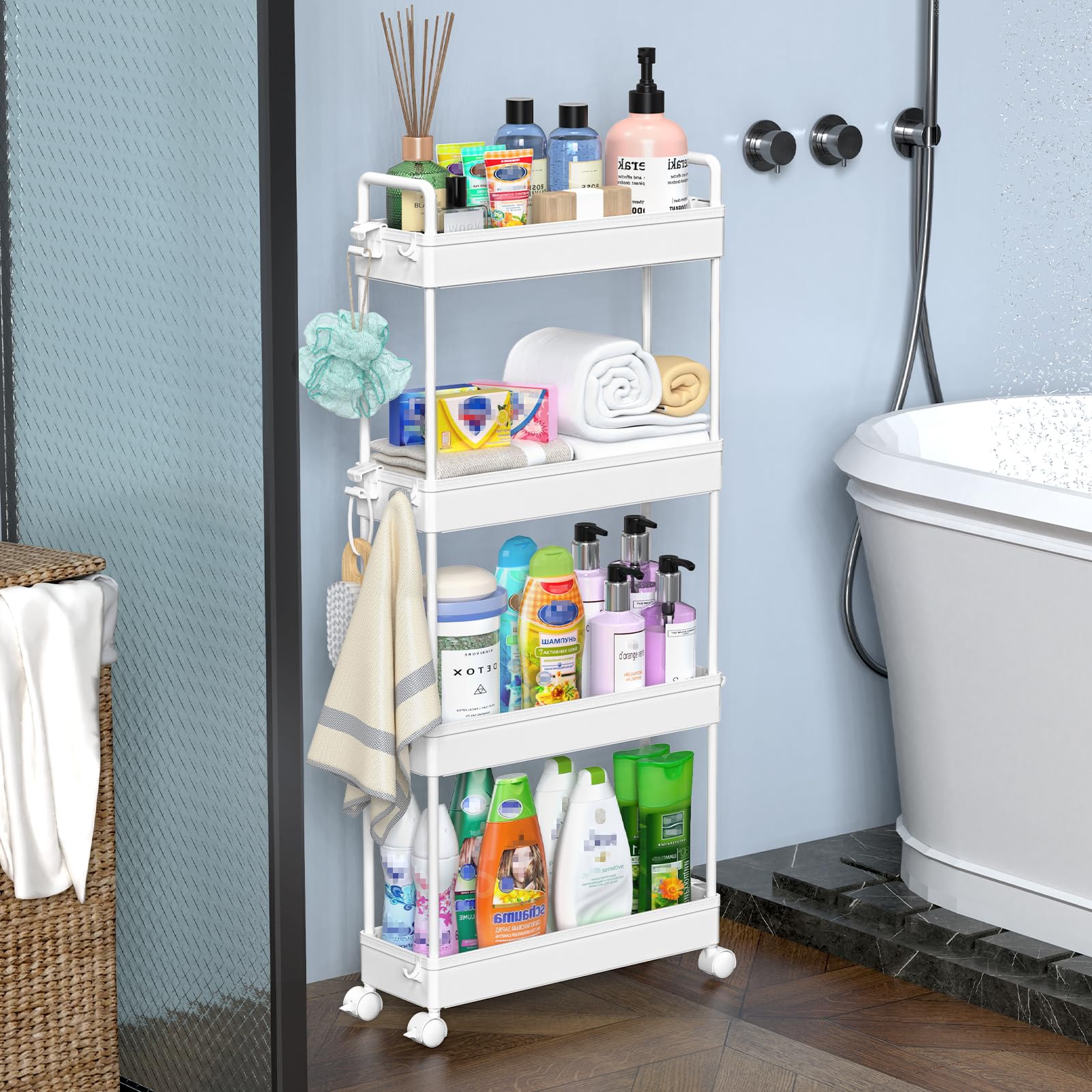 SOLEJAZZ office utility cart 4-tier keeps desk essentials organized.