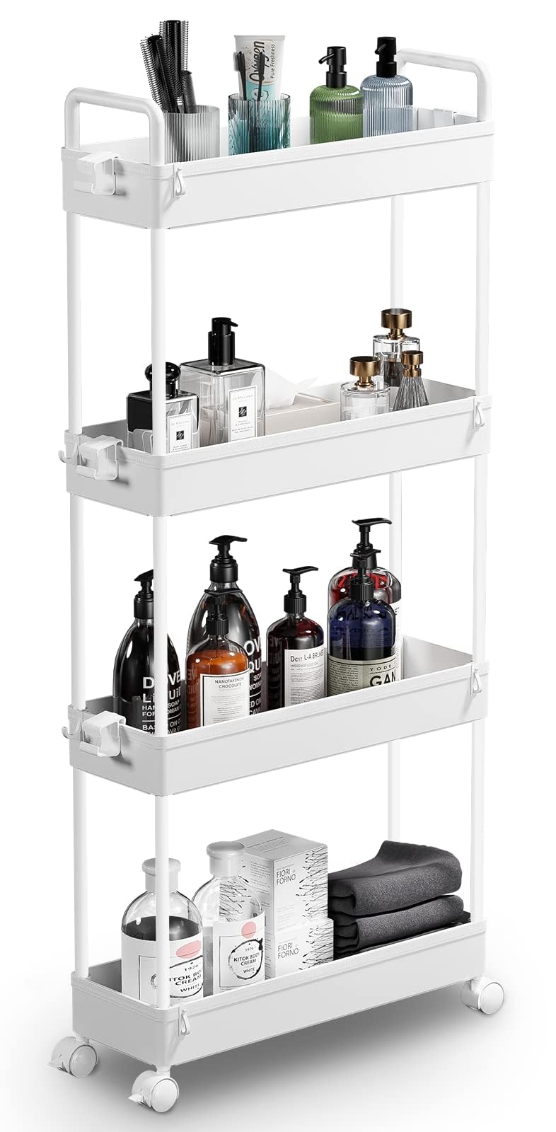 SOLEJAZZ slim rolling cart 4-tier white for tight spaces and storage.