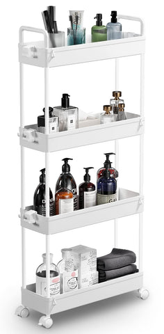 SOLEJAZZ slim rolling cart 4-tier white for tight spaces and storage.