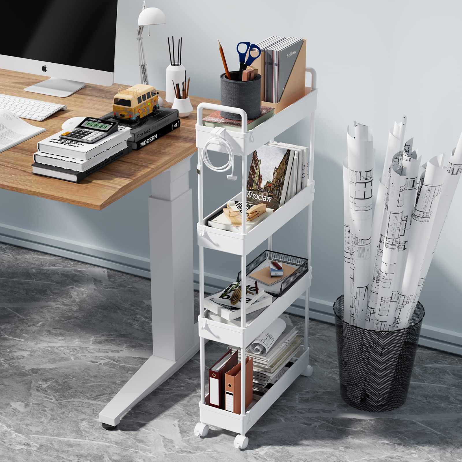 SOLEJAZZ under-sink storage cart 4-tier fits narrow gaps.