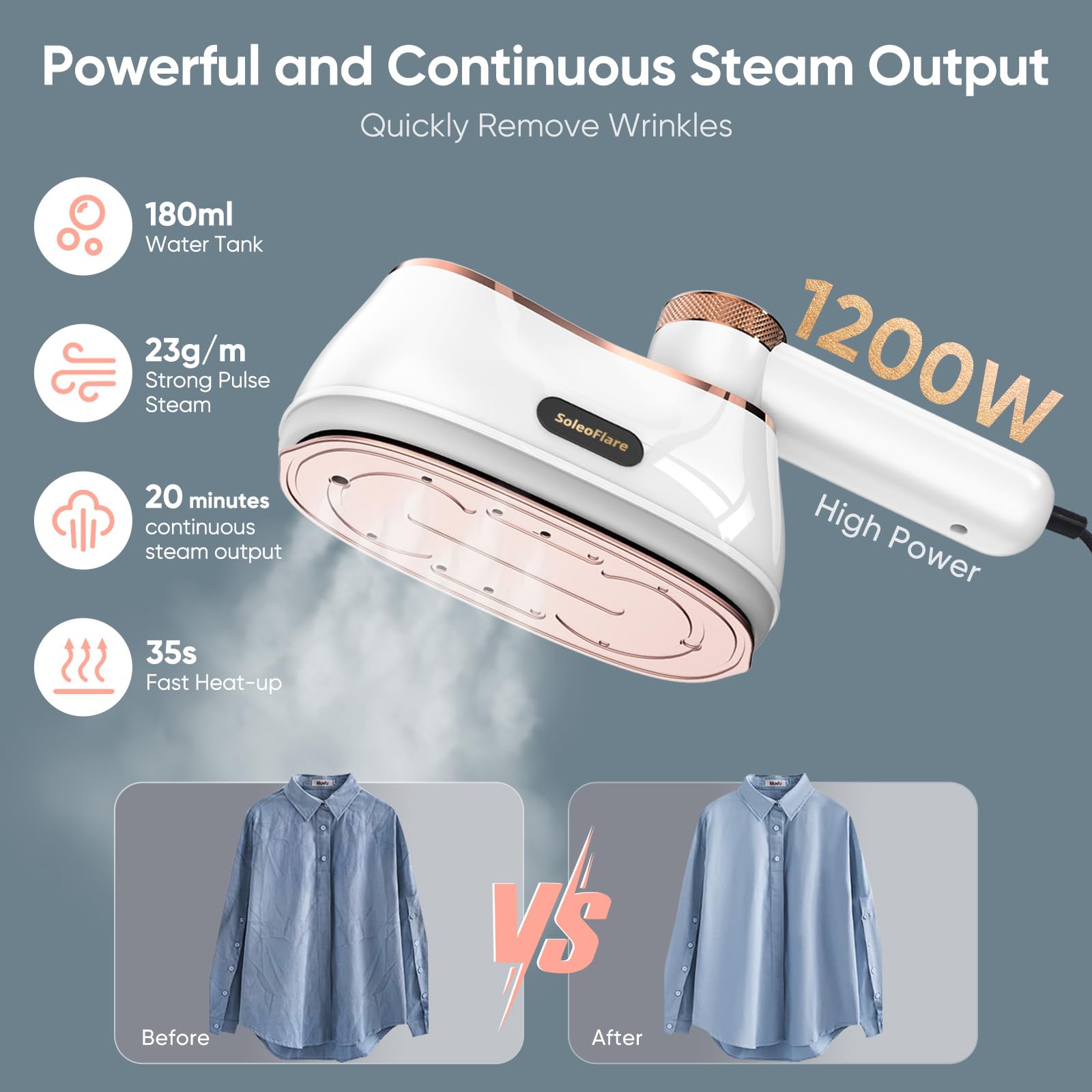 SoleoFlare travel-steamer-iron-1200w compact for on-the-go ironing.