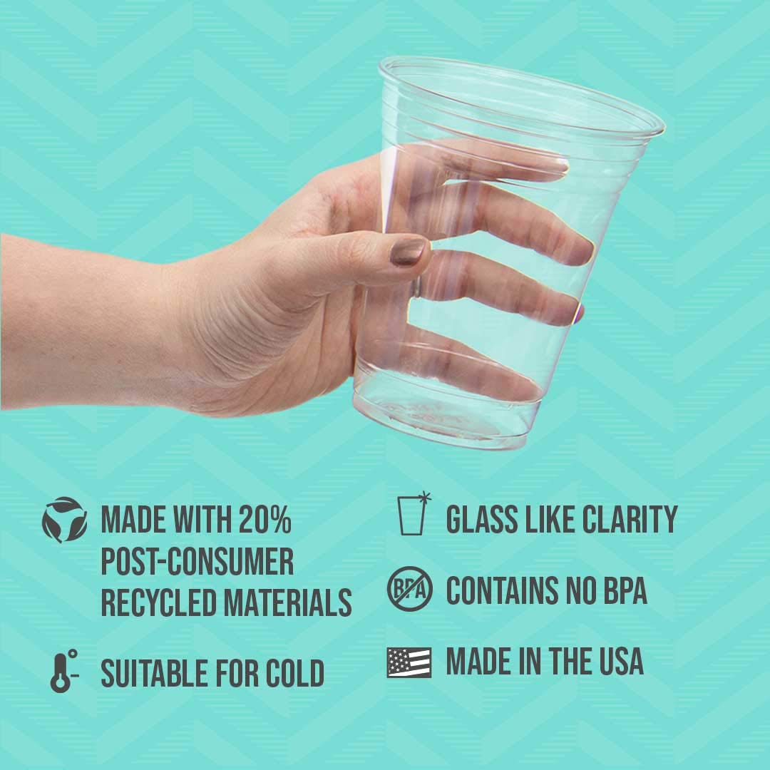 SOLO 18oz crystal-clear cups for beach day gatherings.
