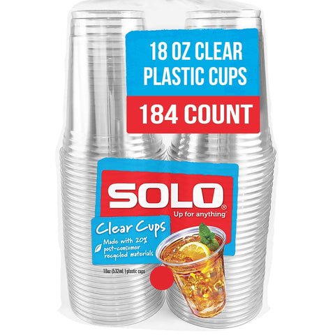 SOLO clear RPET 18oz cups stacked for quick outdoor setup.