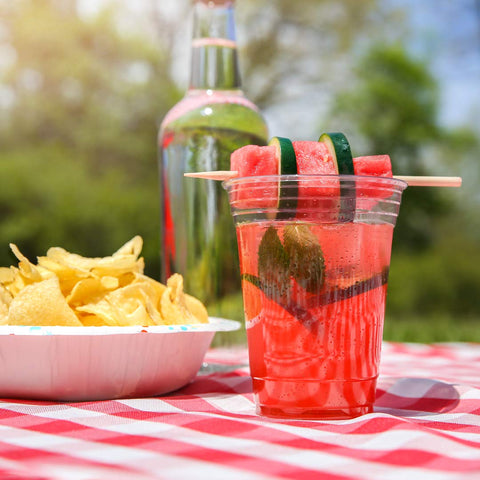 SOLO RPET cups contain 20 percent recycled content for eco-conscious hosting.
