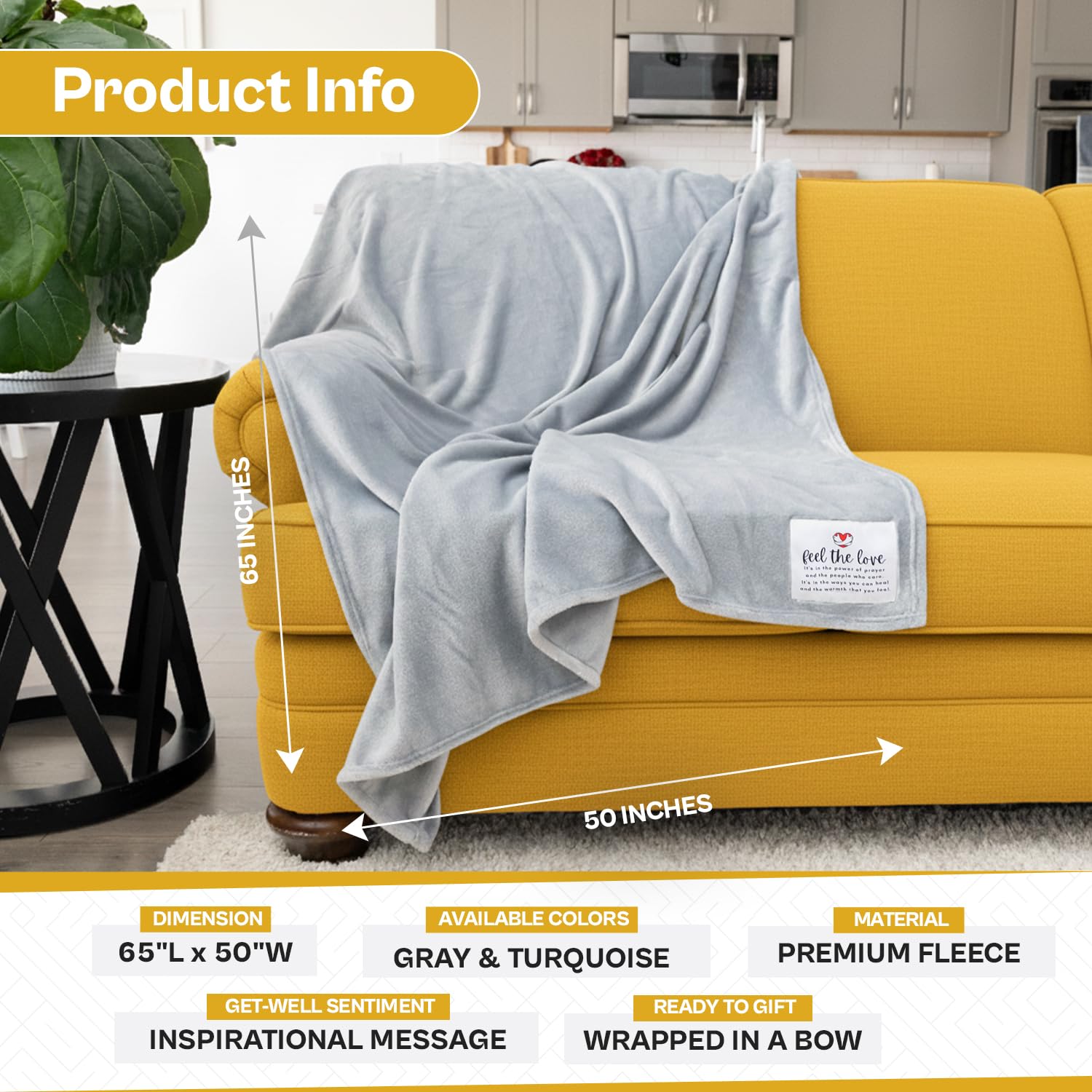 Solsken Home Get Well Blanket on sofa with cozy fleece warmth.