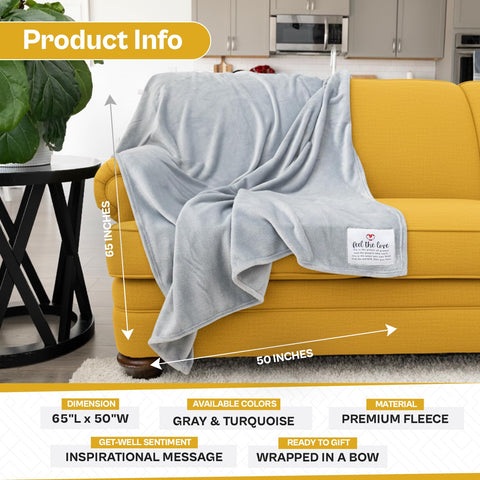 Solsken Home Get Well Blanket on sofa with cozy fleece warmth.