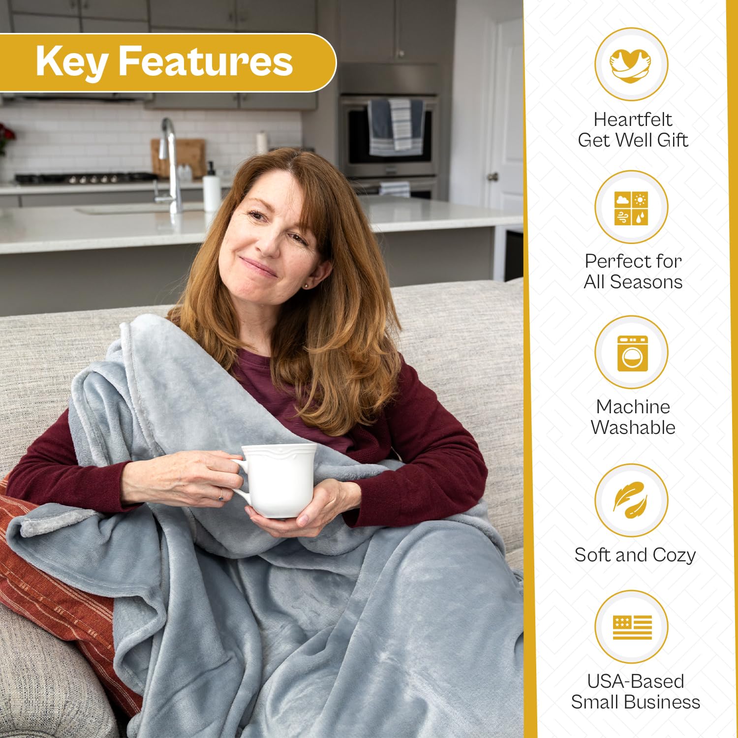 Solsken Home Get Well Blanket gift-ready packaging with white ribbon.