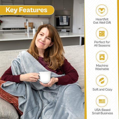Solsken Home Get Well Blanket gift-ready packaging with white ribbon.