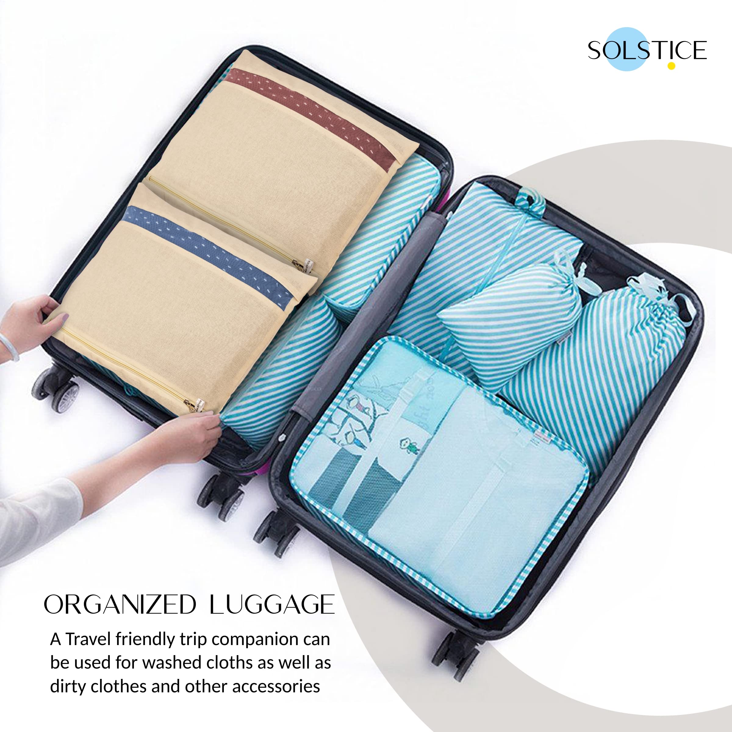 SOLSTICE bags stack neatly for compact closet storage.
