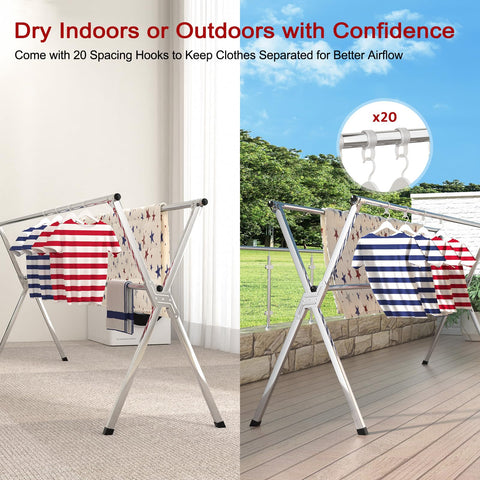 Solvestis rack offers 20 spacing hooks to separate garments for faster air drying.