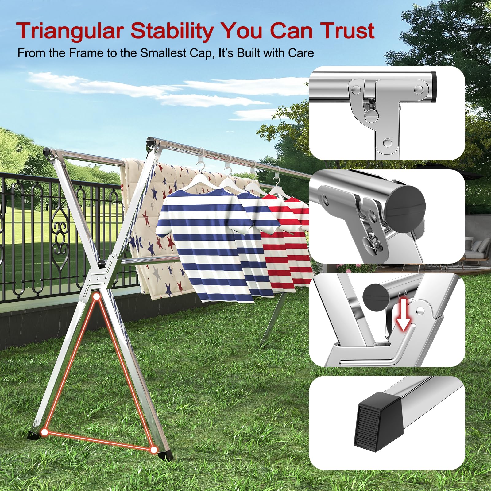 Solvestis clothes rack designed for indoor and outdoor use, rust-resistant and durable.
