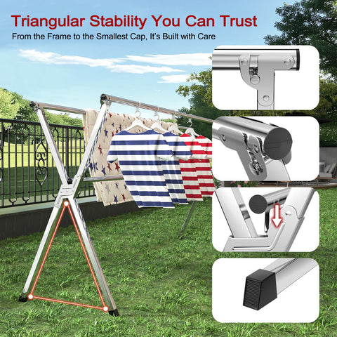 Solvestis clothes rack designed for indoor and outdoor use, rust-resistant and durable.