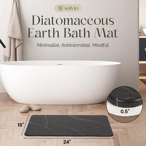 Solvio absorbent diatomite mat dries quickly to prevent soggy floors.