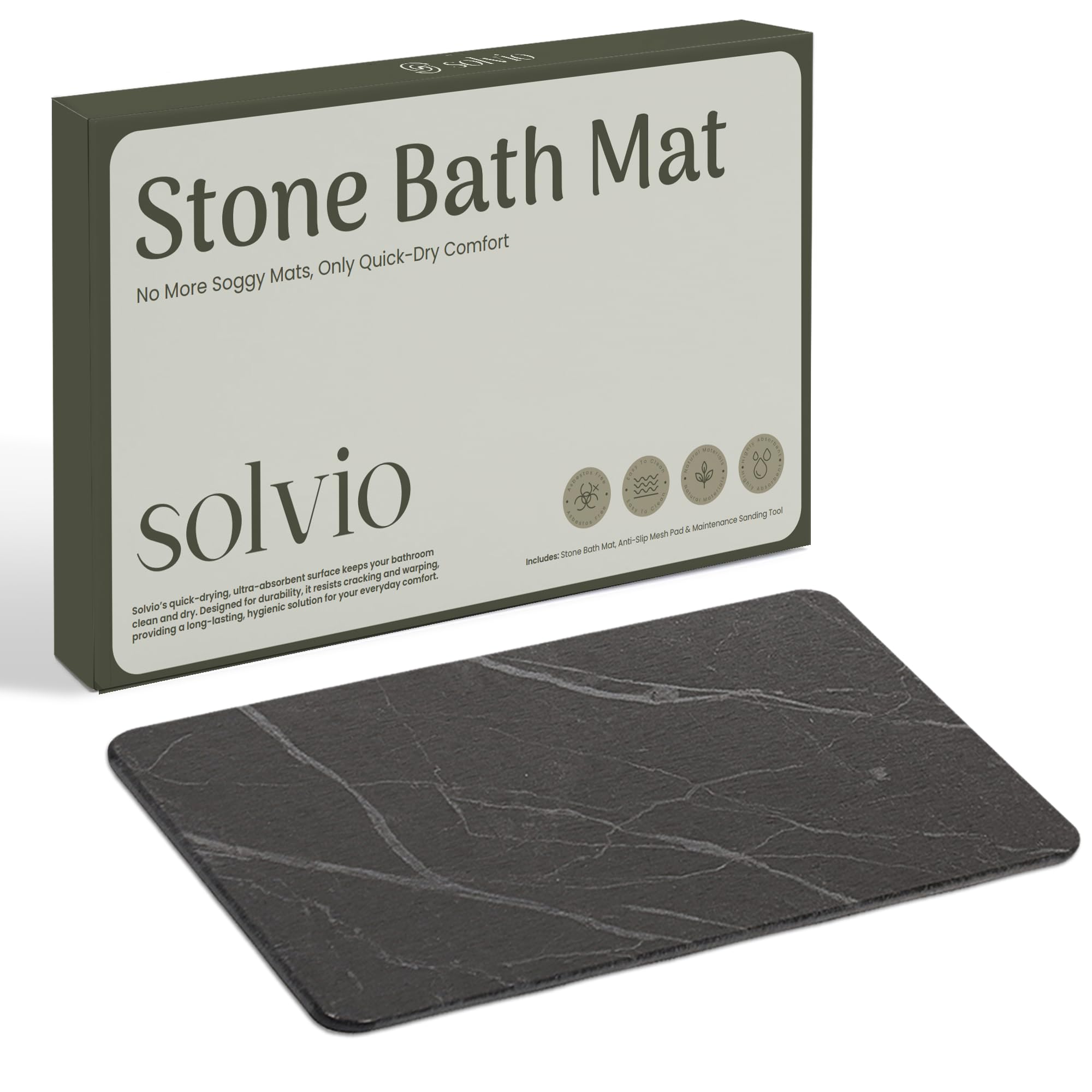 Solvio quick-dry shower stone mat keeps floors dry after showers.