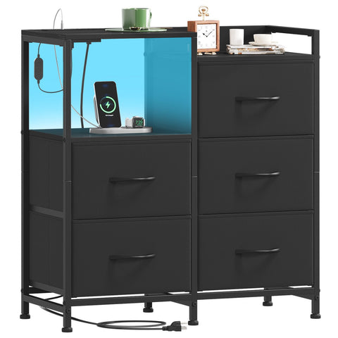 Somdot black nightstand with charging station beside bed for easy device charging