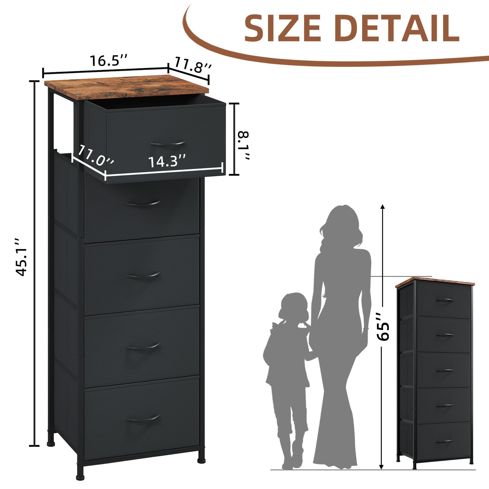 Somdot tall dresser in black rustic brown finish complements any decor.