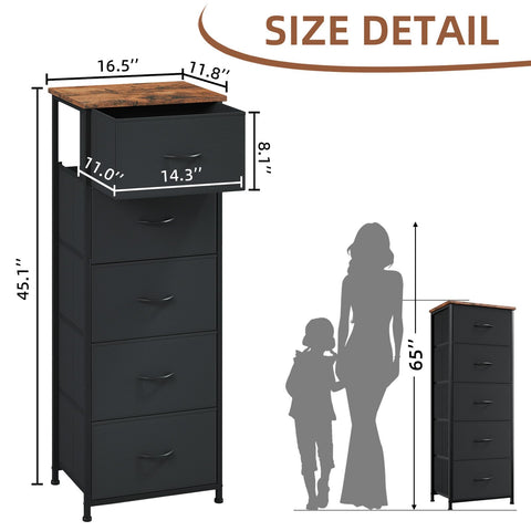 Somdot tall dresser in black rustic brown finish complements any decor.
