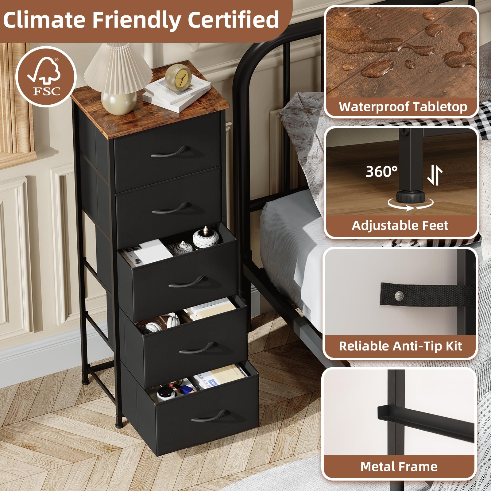 Somdot dresser with smooth drawer fronts provides neat storage.