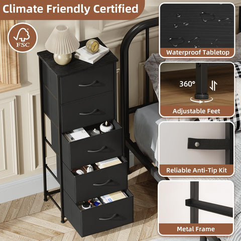 Side view of Somdot tall dresser showing slim footprint.