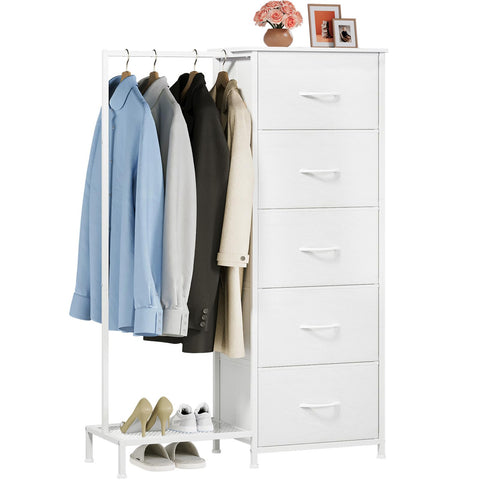 Somdot dresser with clothes rack and side rod for organized hanging garments.