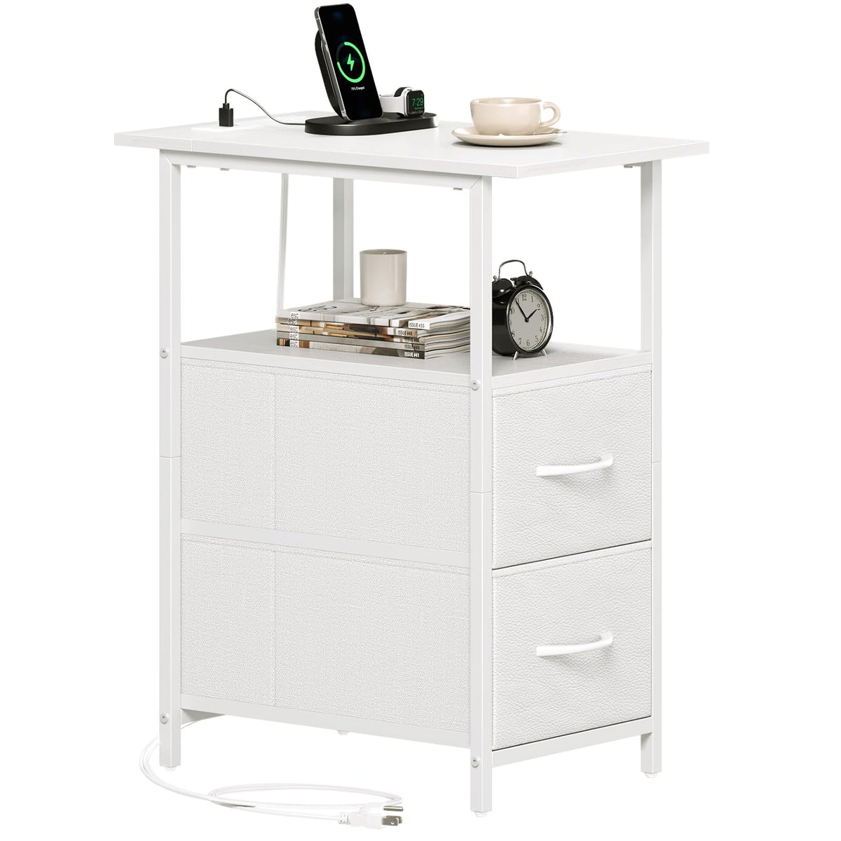 Somdot end table with charging station top view, ideal for easy device charging beside your sofa.